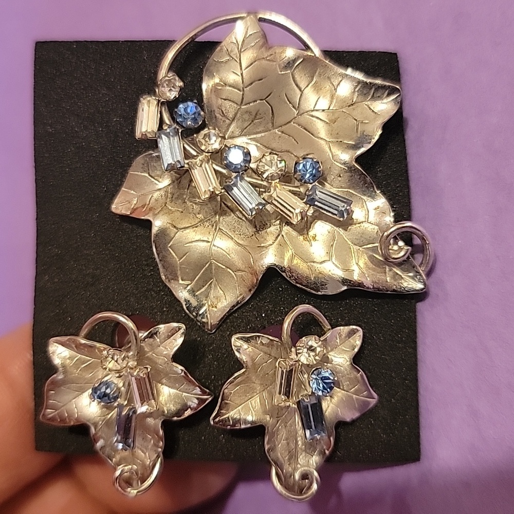 Vtg. Carl Art Sterling Silver Leaf Brooch & Earrings